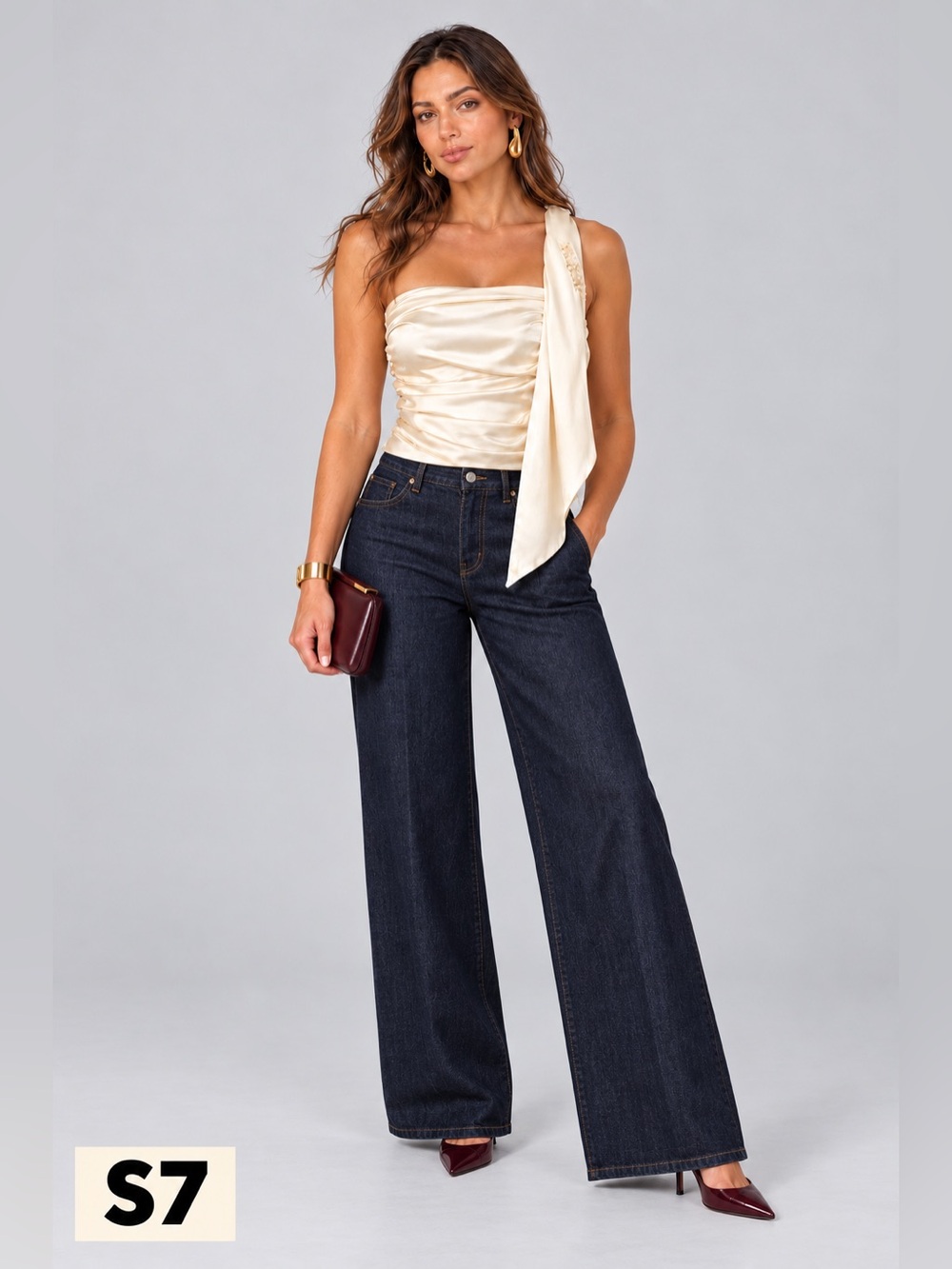 Zara XS Ivory Satin Ruched Asymmetric Sash Top Cream Going Out - Picture 1 of 5